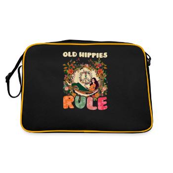 Florales Friedenssymbol Alte Hippies Herrschaft - Retro Tasche - Schwarz/Gold - Hinten