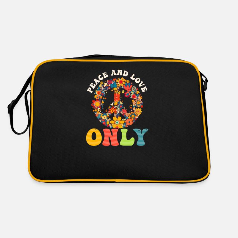 Blumen Friedenssymbol Nur Liebe - Retro Tasche - Schwarz/Gold
