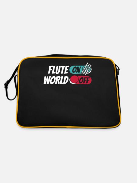 Flötist Flöte Flute On World Off - Retro Tasche - Schwarz/Gold - Hinten