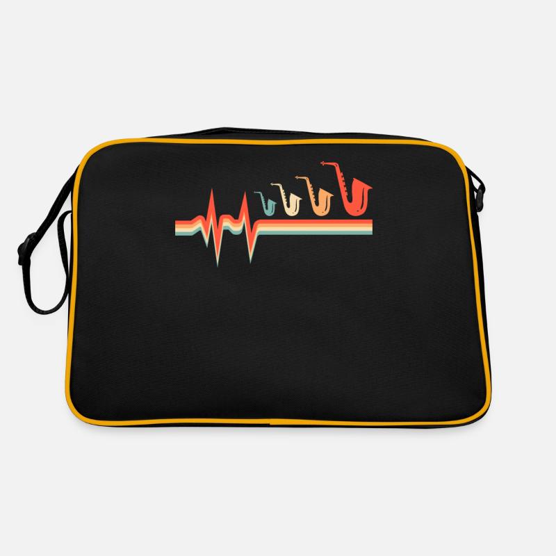 Saxophon Saxofon Ekg Heartbeat - Retro Tasche - Schwarz/Gold