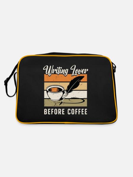 Writing Lover Before Coffee Reading Coffee Lover - Retro Tasche - Schwarz/Gold - Hinten