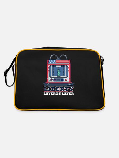 Patriotischer 3D-Druck Liberty Schicht für Schicht - Retro Tasche - Schwarz/Gold - Hinten