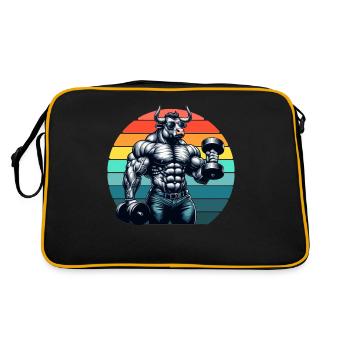 Musculaire Ox Bodybuilder Gym Séance D'entraînement Rétro Coucher De Soleil - Sac Retro - noir/or - Dos