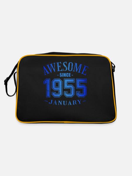 January 1955 - Geburtstag im Januar Awesome - Retro Tasche - Schwarz/Gold - Hinten