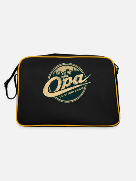Ohne Opa Läuft Hier Nichts Natur Motiv - Retro Tasche - Schwarz/Gold - Hinten