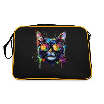 Cool Sunglasses Cat Covered In Rainbow Paint - Retro Bag - black/gold - Back