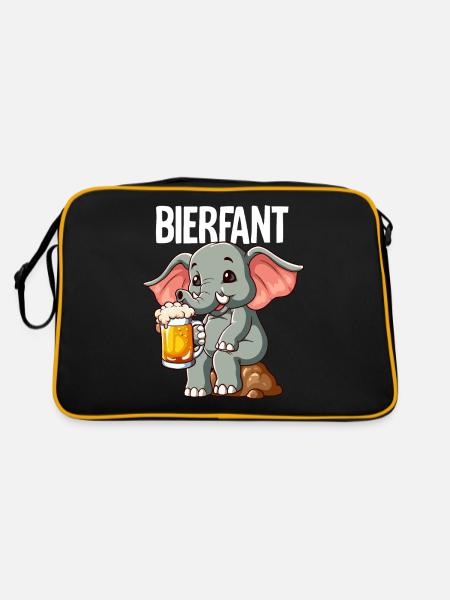 Bierfant Elefant Bier - Retro Tasche - Schwarz/Gold - Hinten