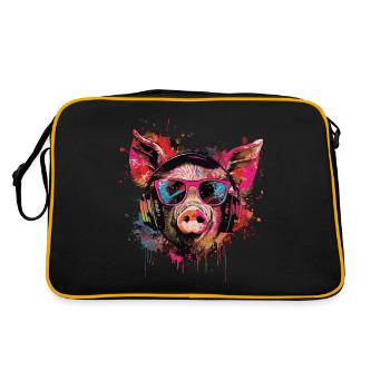 Schwein - Retro Tasche - Schwarz/Gold - Hinten