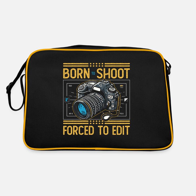 Photographer Born To Shoot Forced To Edit Camera - Retro Tasche - Schwarz/Gold