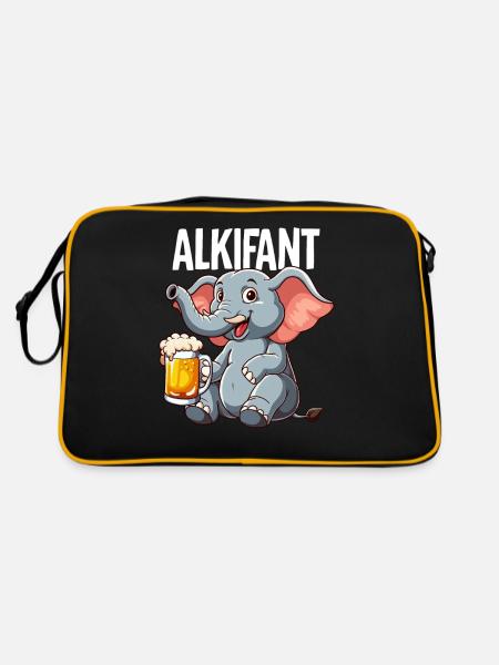 Alkifant Elefant Bier - Retro Tasche - Schwarz/Gold - Hinten
