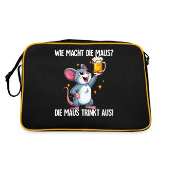 Saufmaus Wie Macht Die Maus - Retro Tasche - Schwarz/Gold - Hinten