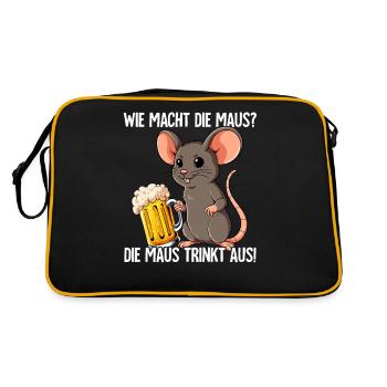 Saufmaus Wie Macht Die Maus - Retro Tasche - Schwarz/Gold - Hinten