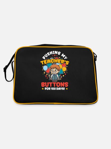 100 Tage in der Schule: Lehrer drücken Knöpfe - Retro Tasche - Schwarz/Gold - Hinten