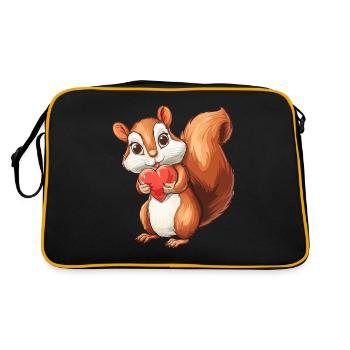 Adorable Squirrel Holding Heart - Cute Woodland - Retro Bag - black/gold - Back