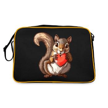 Cute Squirrel Holding Red Heart Illustration - Retro Bag - black/gold - Back