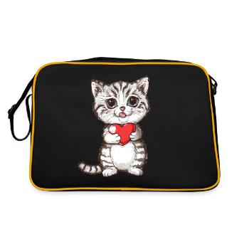 Chaton mignon tenant un coeur rouge adorable chat d’amour - Sac Retro - noir/or - Dos