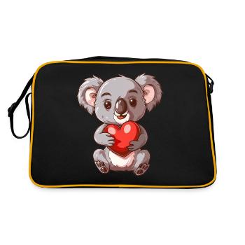 Cute Koala Holding Heart With Adorable Expression - Retro Tasche - Schwarz/Gold - Hinten