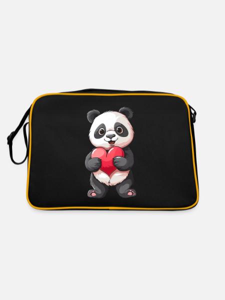 Cute Panda Holding Heart for Animal Lovers - Retro Tasche - Schwarz/Gold - Hinten