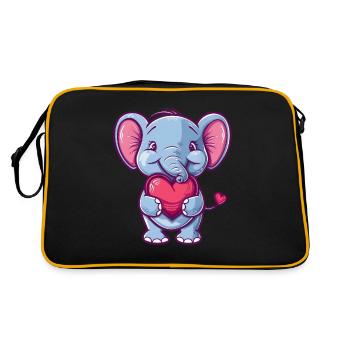 Adorable éléphant tenant un coeur dessin animé - Sac Retro - noir/or - Dos