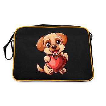 Adorable chiot tenant un coeur - Mignon et affectueux - Sac Retro - noir/or - Dos