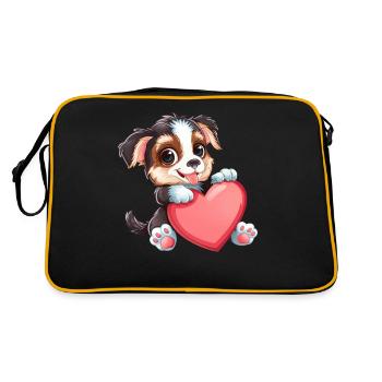 Adorable Puppy Holding Heart - Cute and Lovable - Retro Bag - black/gold - Back