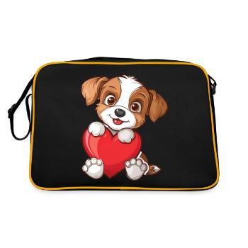 Adorable Puppy Holding A Heart - Retro Bag - black/gold - Back