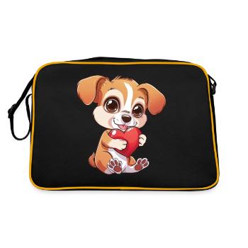 Adorable Puppy Holding Heart - Cute and Lovable - Retro Bag - black/gold - Back