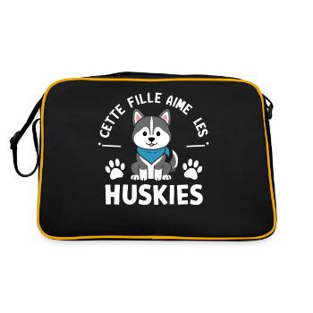 Nur ein Mädchen, das Huskys liebt Husky-Geschenk - Retro Tasche - Schwarz/Gold - Hinten