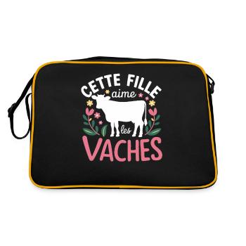 Nur ein Mädchen, das freilaufende Kühe liebt - Retro Tasche - Schwarz/Gold - Hinten