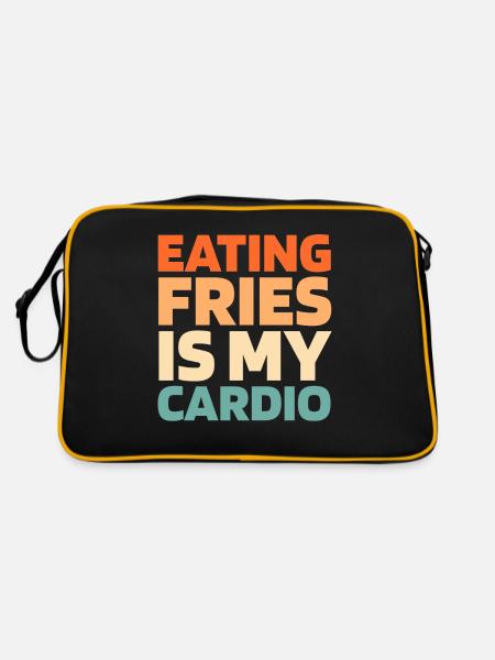 Pommes Frittes Fritten Funny Cardio Quote - Retro Tasche - Schwarz/Gold - Hinten