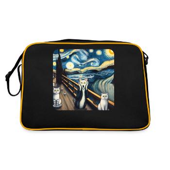 Katze Gemälde Kunst, Katzenbesitzer - Retro Tasche - Schwarz/Gold - Hinten