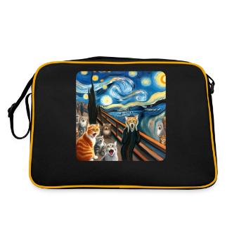 Katze Gemälde Kunst, Katzenbesitzer - Retro Tasche - Schwarz/Gold - Hinten