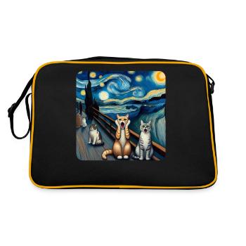 Katze Gemälde Kunst, Katzenbesitzer - Retro Tasche - Schwarz/Gold - Hinten