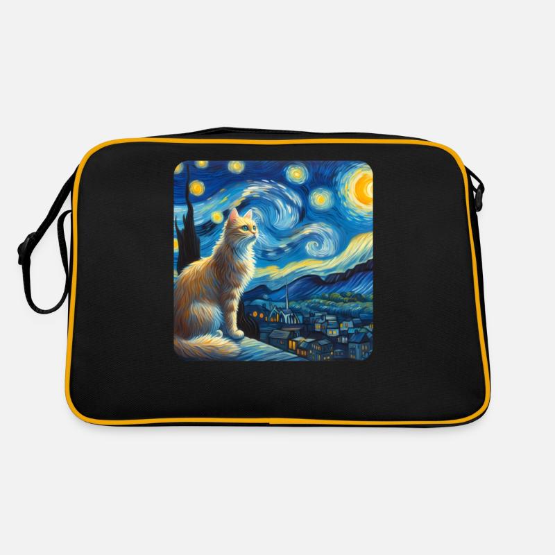Katze Gemälde Kunst, Katzenbesitzer - Retro Tasche - Schwarz/Gold