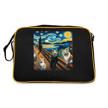 Katze Gemälde Kunst, Katzenbesitzer - Retro Tasche - Schwarz/Gold - Hinten