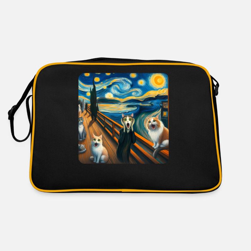 Katze Gemälde Kunst, Katzenbesitzer - Retro Tasche - Schwarz/Gold