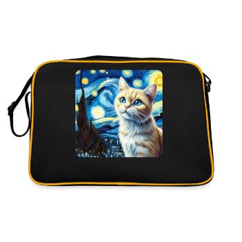 Katze Gemälde Kunst, Katzenbesitzer - Retro Tasche - Schwarz/Gold - Hinten