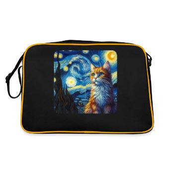 Katze Gemälde Kunst, Katzenbesitzer - Retro Tasche - Schwarz/Gold - Hinten