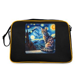 Katze Gemälde Kunst, Katzenbesitzer - Retro Tasche - Schwarz/Gold - Hinten