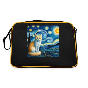 Katze Gemälde Kunst, Katzenbesitzer - Retro Tasche - Schwarz/Gold - Hinten