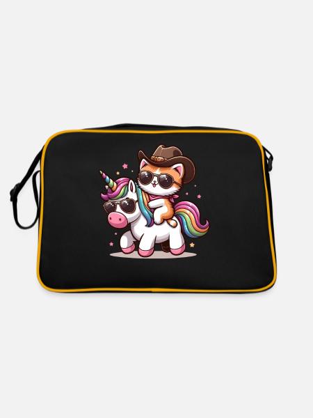Unicorn And Cat, Cat Owner, Cat Lover - Retro Bag - black/gold - Back