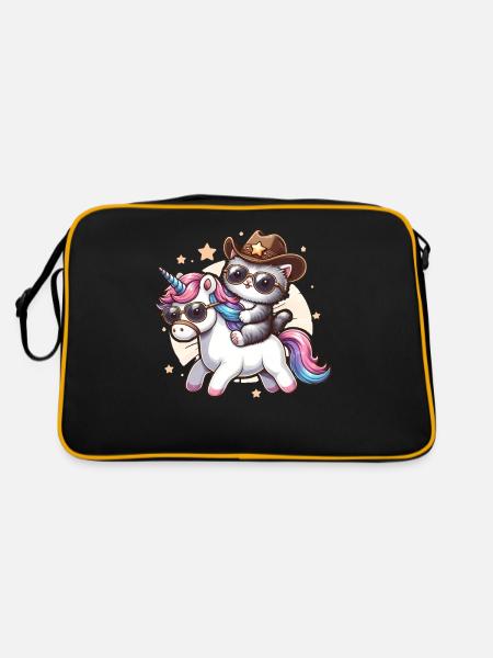 Unicorn And Cat, Cat Owner, Cat Lover - Retro Bag - black/gold - Back