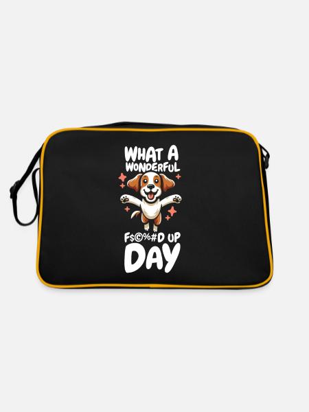 Brittany Spaniel Lustig Fucked Up Day - Retro Tasche - Schwarz/Gold - Hinten