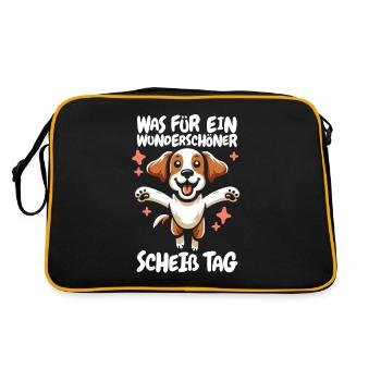 Brittany Spaniel Lustig - Retro Tasche - Schwarz/Gold - Hinten