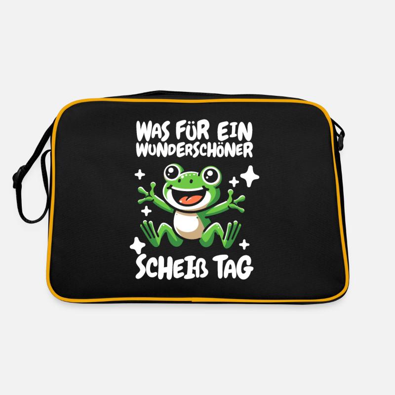 Frosch Kröte Lustig Halten Sie Bitte Die Fresse - Retro Tasche - Schwarz/Gold