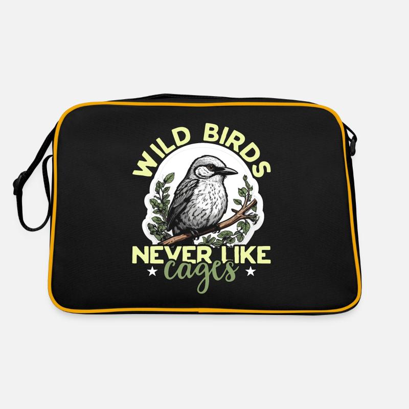 Bird Watching Wild Birds Never Like Cages Birding - Retro Tasche - Schwarz/Gold