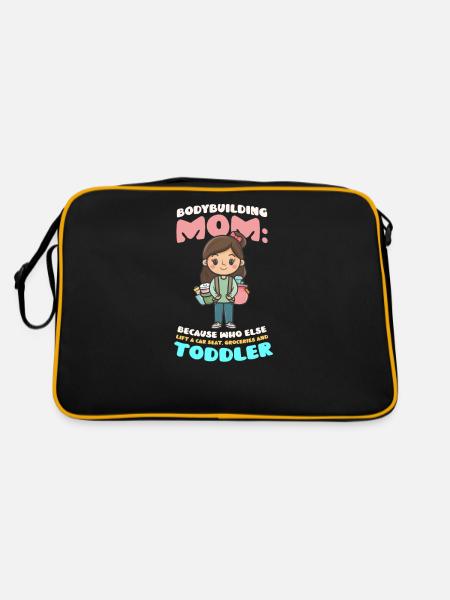Bodybuilding Mama Lift Auto, Lebensmittel, Kleinkind - Retro Tasche - Schwarz/Gold - Hinten