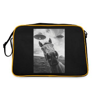 Ufo Selfie Pferd - Retro Tasche - Schwarz/Gold - Hinten