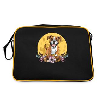 Boxer Chien Boxer Allemand Boxer Fleurs Sauvages - Sac Retro - noir/or - Dos
