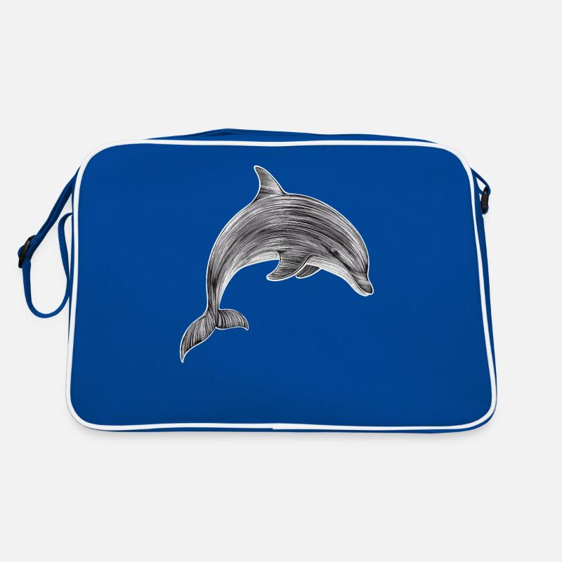 Dolphin Drawing Illustration Black and White Retro Bag